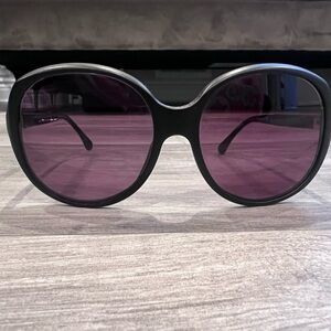 CHANEL Round Sunglasses with Leather Trim